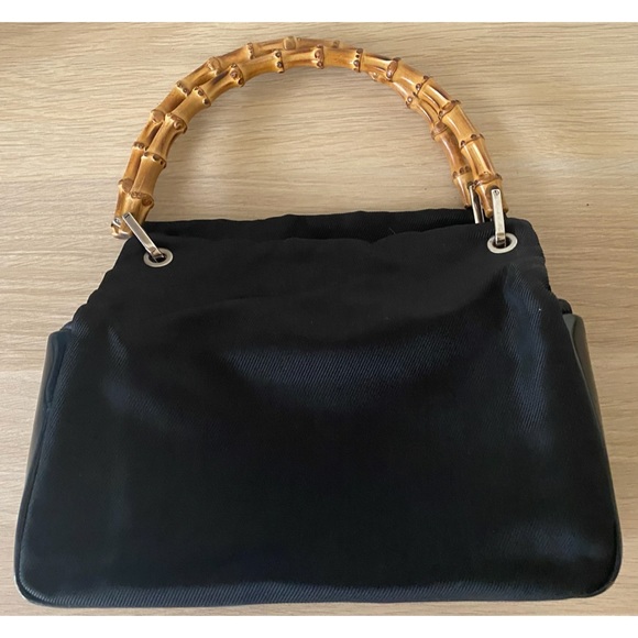 Gucci Handbag with Bamboo Handles. Black Leather & Nylon Canvas - Picture 9 of 14